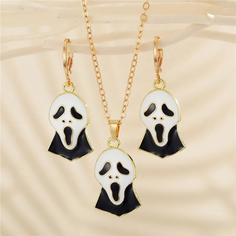 Halloween Ghost Face Pendant Necklaces For Women Gift New Vintage